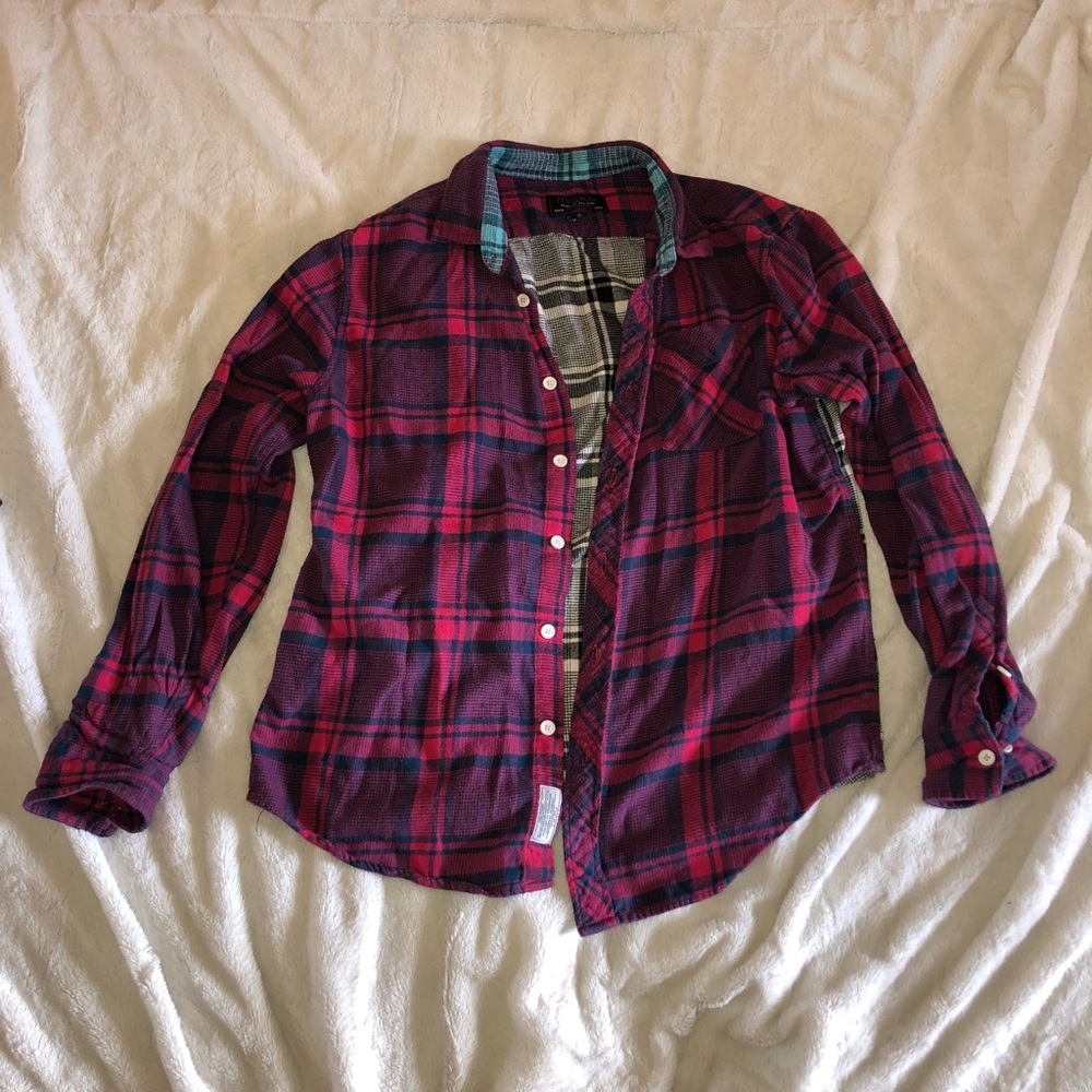 Two Pattern Flannel Button Down Shirt Unisex - image 1